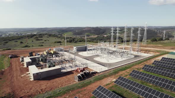 Industrial generator power station, Solar energy concept, Aerial view Solar farm, Portugal