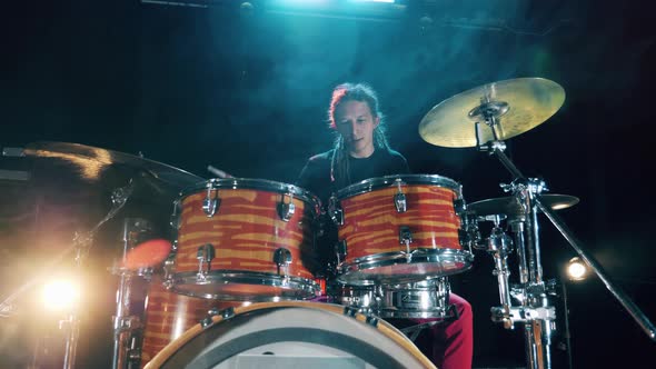 Recording Studio with a Professional Drummer Rehearsing alt