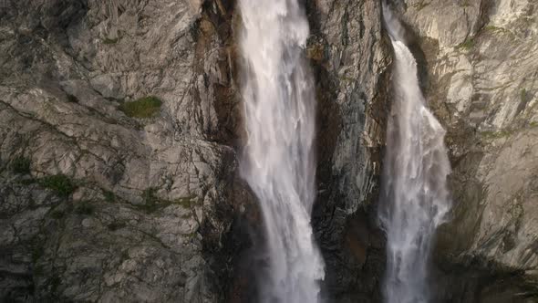 Aerial Flight with Drone Over the Mazeri Waterfall. Slow Motion Shot alt