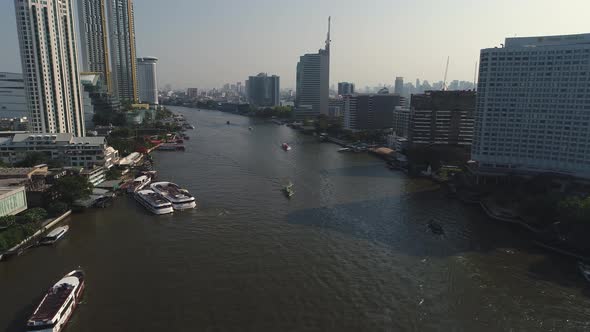 Bangkok thailand aerial city view drone footage over the city. alt