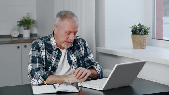 A Man Experiencing a Severe Terrible Headache After Working with a Computer