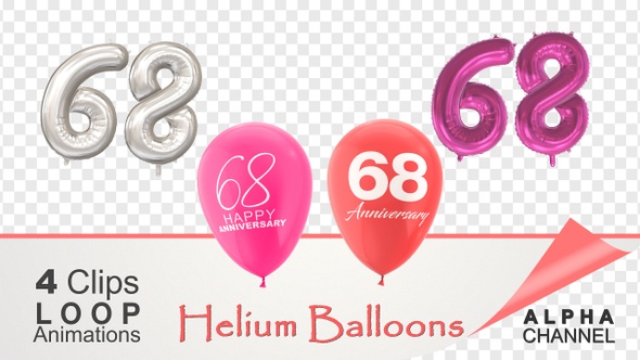 68 Anniversary Celebration Helium Balloons Pack