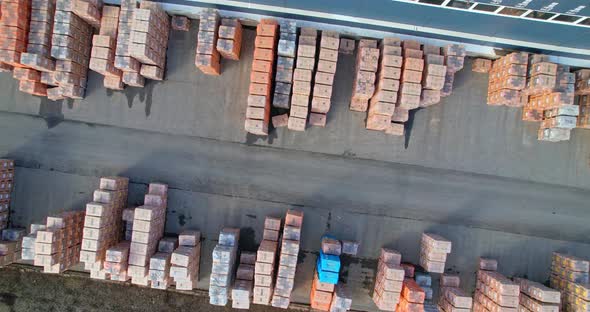 Pallets with goods aerial view