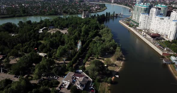 Russioa Krasnodar Cityscape and Kuban River From Aerial View alt