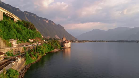 The Chillon Castle in Montreux Switzerland alt