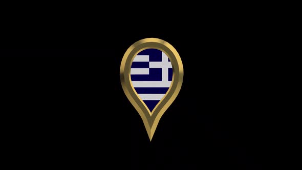 Greece Flag 3D Rotating Location Gold Pin Icon alt