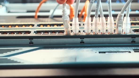 Technician Testing Network Connection. Hardware Updates On Server Room. System Administrator. alt