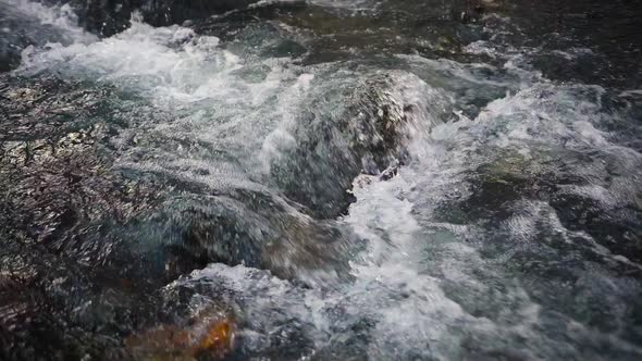 Wild clear mountain river , stream flowing through rocks