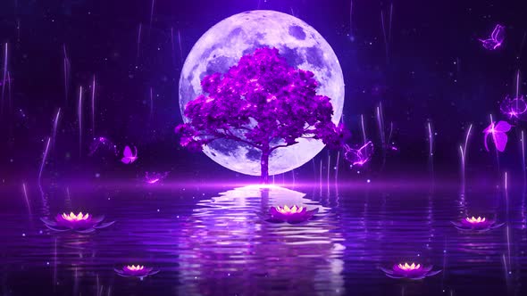 4 K Fantasy Purple Tree Night Background Video by JOY-T | VideoHive
