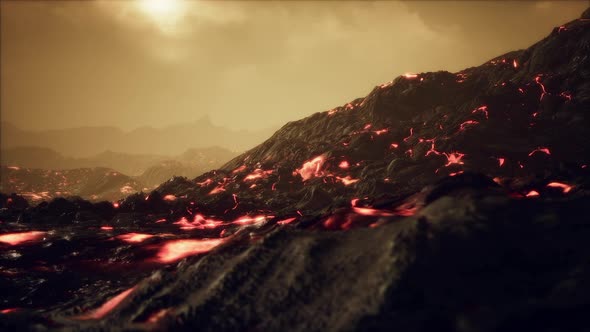 Lava Fields in the End of the Eruption of the Volcano alt