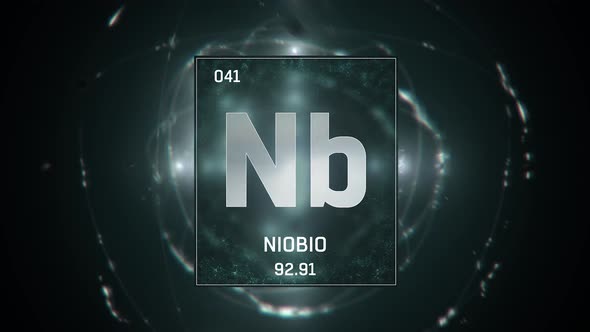 Niobium as Element 41 of the Periodic Table on Green Background in Spanish Language