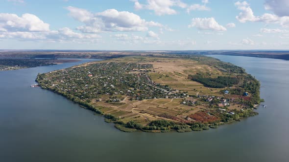 Aerial View of Horseshoe Bend of Dniester River Near Molovata Noua Village in Moldova alt