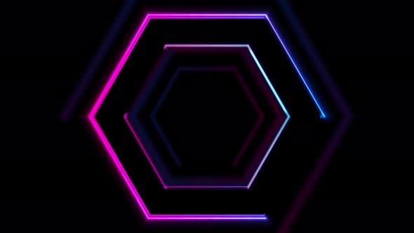 Blue And Purple Glowing Neon Hexagons