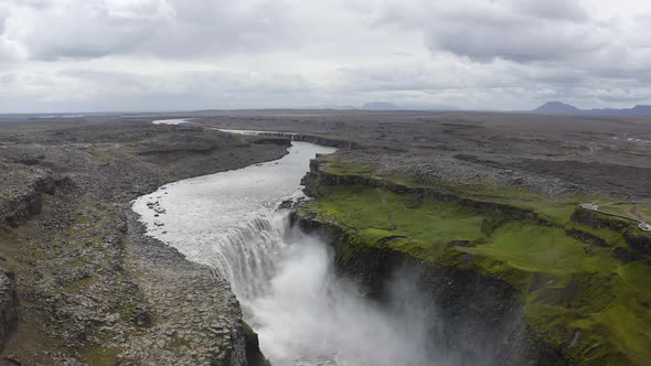 Flying Around the Dettifoss Waterfall in Iceland alt