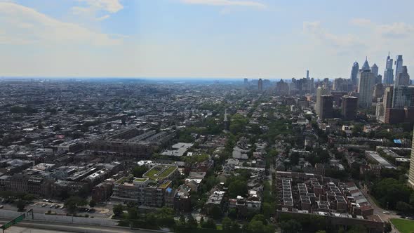 Aerial View Over the Philadelphia Downtown Skyline with PA USA alt