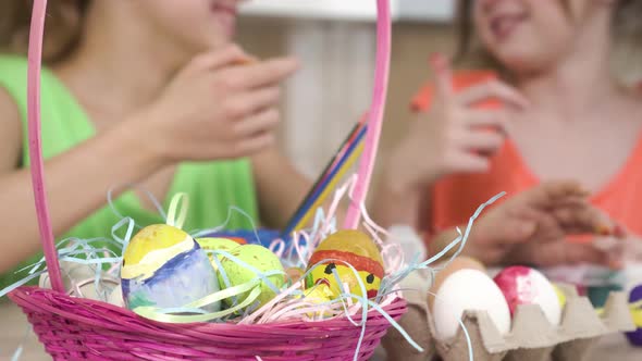 Pink Basket with Easter Eggs