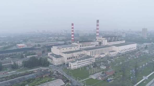 Smoke Over an Industrial Building or Plant Due To Forest Fires. Air Pollution and Environmental alt