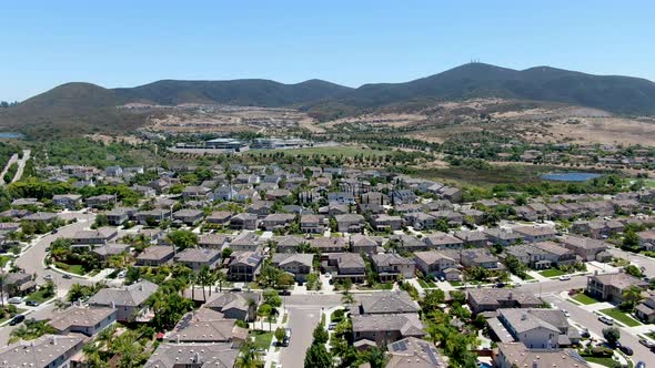 Aerial View of Suburban Neighborhood with Big Mansions in San Diego alt