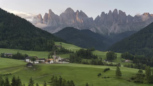Timelapse Of Santa Magdalena With The Dolomites On The Background, In Italy alt