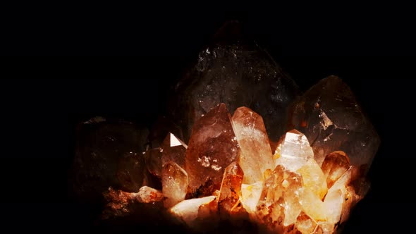 Close Up of Quartz Crystals in a Vug, or Cave with Over Head Lighting Abstract Composition of alt