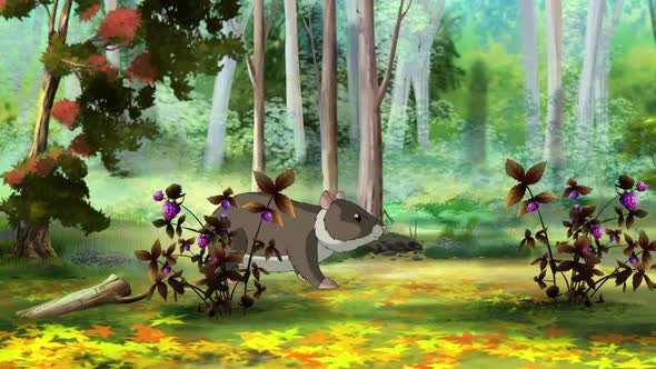 Brown hamster walks in a forest alt