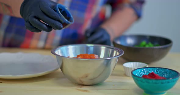 Seasonings and Sauce are Added to Fresh Meat Marinade alt