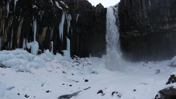 Iceland Winter View Of Lava Columns At Svartifoss Waterfalls 1