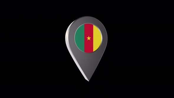 3d Animation Map Navigation Pointer With Cameroon Flag With Alpha Channel - 4K alt
