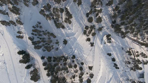 Cross Country Ski Area And Snow Covered Forest Birds Eye View, Sweden alt