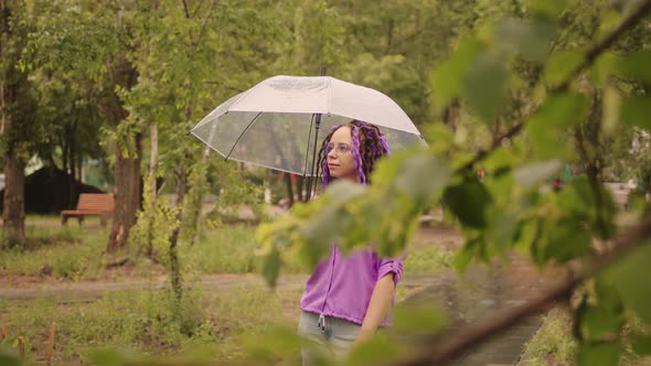 A Woman with Umbrella in Hand in the Rain alt