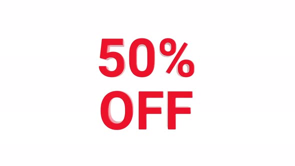 50 Percent Off Discount Text Motion Graphic Element Minimalistic Animation Red on White Background alt