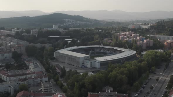 Drone view of D. Afonso Henriques football stadium in UNESO city Guimaraes