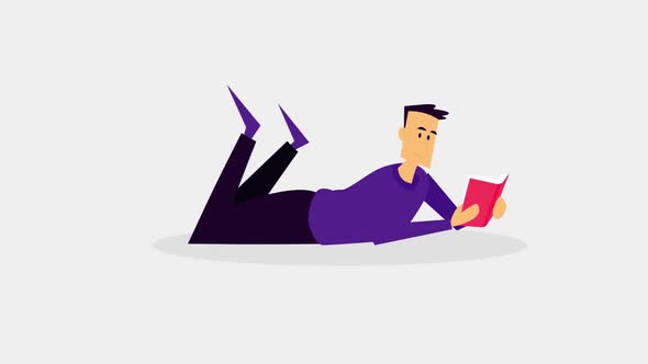 The man is lying down and reading a book 4K