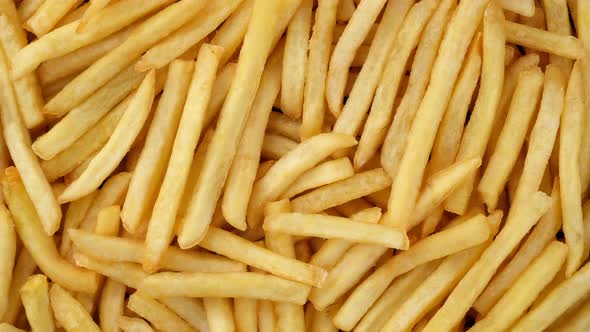 French fries close up, rotation. Fry potatoes