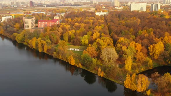 Top View of the Big Garden Pond in Timiryazevsky Park in Autumn Moscow Russia alt