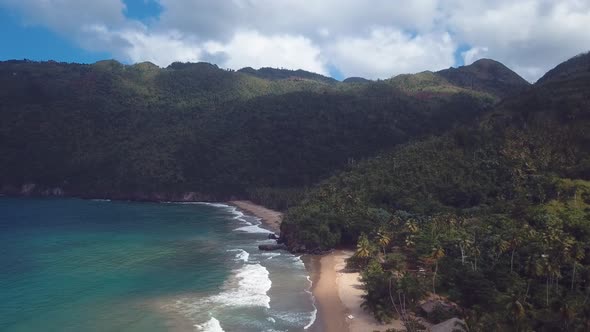 Beach Drone Shoot In The Middle Of The Mountains In The Nature In 4k 24fps alt