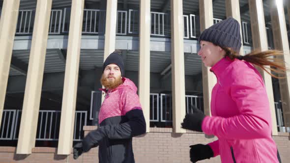 Slow Motion People Jogging Together and Talking alt