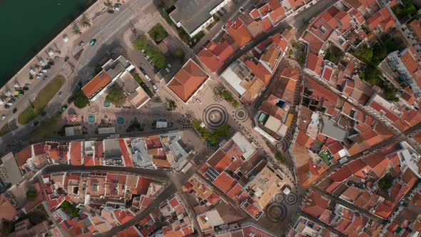Gil Eanes Square in Lagos Seen From Aerial Drone Birds Eye Overhead Top Down View Slowly Rising Up alt
