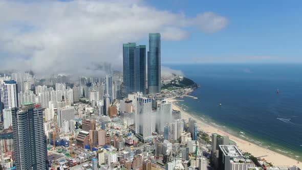 Korea Busan Haeundae Beach City Building Mist