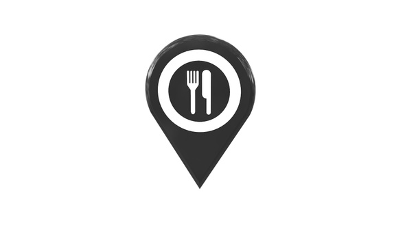 Food & Restaurant Map Location 3D Pin Icon Black alt