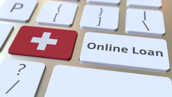 Online Loan Text and Flag of Switzerland on the Keyboard