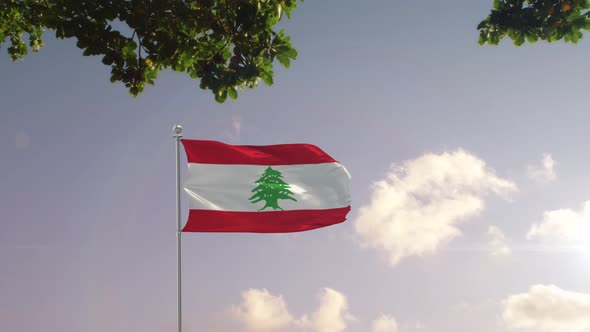 Lebanon Flag With  Modern City  alt