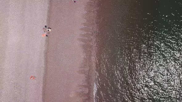 An aerial view of the beautiful pebble beaches of Budleigh Salterton, a small town on the Jurassic C alt