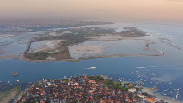Aerial Drone Flight Over Benoa Bay Bali Indonesia alt