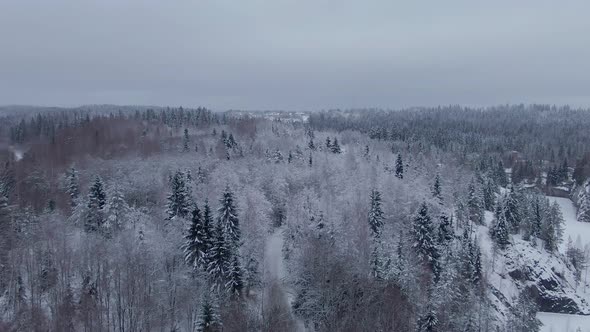 Beautiful Winter Aerial Footage of Ruskeala Mountain Park in Karelia in alt