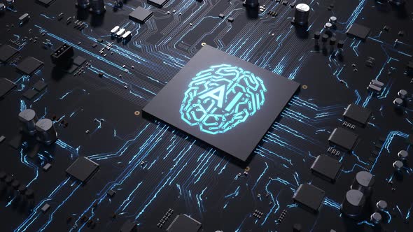 Central processor on a printed circuit board. sign on the brain chip as an electronic circuit alt