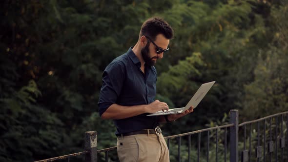 Study Online Typing Email Mobile Office. Businessman Remote Working In Internet Distance Job. alt