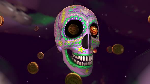 Mexican skull with coins alt