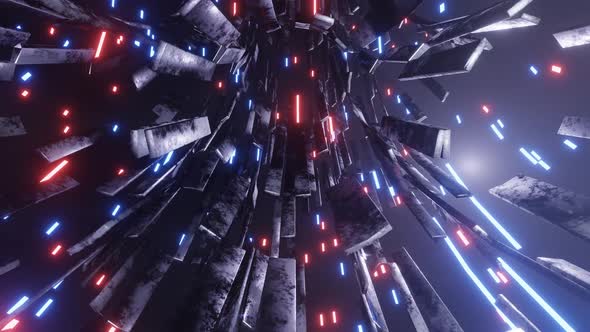 Abstract blue-red hyperspace tunnel through a background of neon rays. 4K 3D visualizes a sci-fi