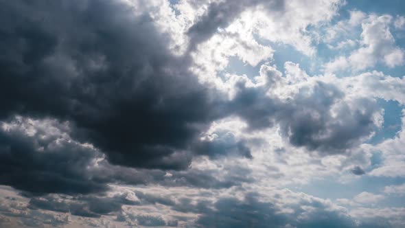 Timelapse of Gray Cumulus Clouds Moves in Blue Dramatic Sky Cirrus Cloud Space alt